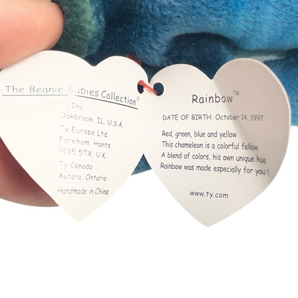 Ty The Beanie Babies Collection Rainbow  Chameleon Blue and Green Plush Toy - Picture 5 of 6